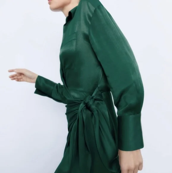 NWT Zara Long Green Shirt Dress, Size S - Picture 6 of 12